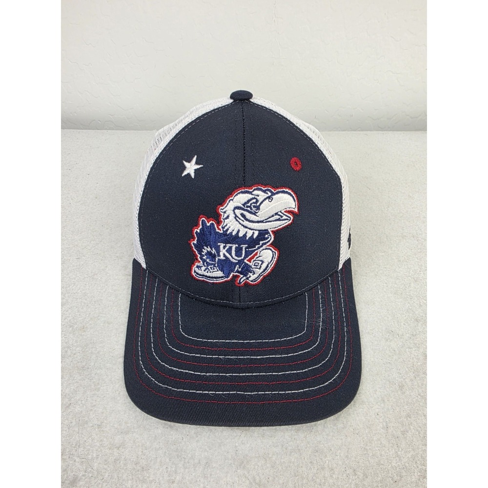 Kansas University Jayhawks KU Trucker Hat Soft Mesh Snapback Cap NCAA Blue Logo